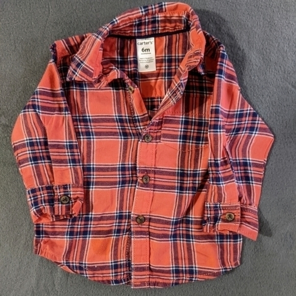 Baby boys Carter's plaid button down long sleeve cotton shirt size 6 months